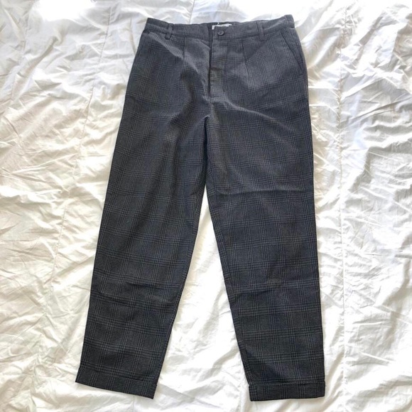 Pants - Dark Grey Plaid Trousers